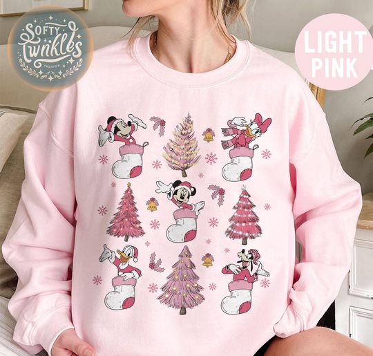 Discover Retro Mickey And Friends Pink Christmas Shirt, Christmas Tree shirt, Disney Christmas Tee, Disneyland Family Trip, Christmas Gift, WDW Tee