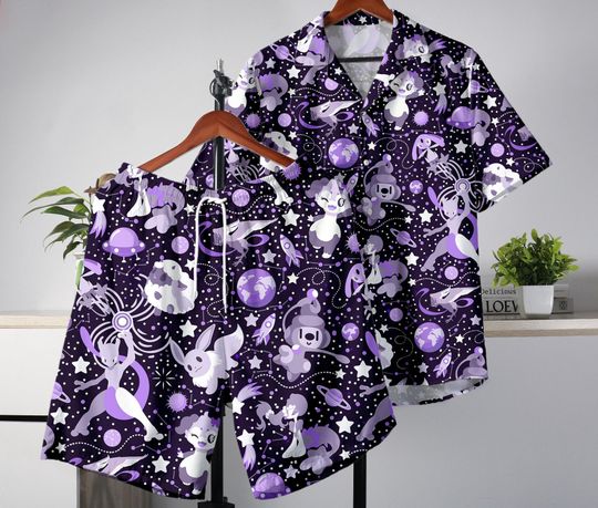 Mewtwo Hawaiian Shirt, Eevee and Mewtwo Pair, Summer Casual Shirt