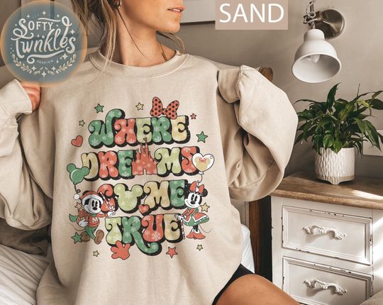 Discover Retro Disney Where Dreams Come True Christmas Shirt, Disney World Christmas Shirt, Disneyland Christmas Shirt, Disney Christmas Crew Shirt