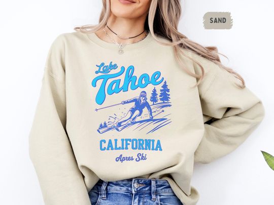 Discover Vintage Lake Tahoe Ski Sweatshirt, Retro Winter Mountain Jumper Sweatshirt, Skiing Sweater, Cozy Snow Lodge Apparel, Gift for Ski