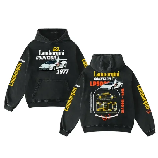 Discover Retro Lamborrghiini Coutach 1977 Racing Washed Hoodie MotoGP World Champion