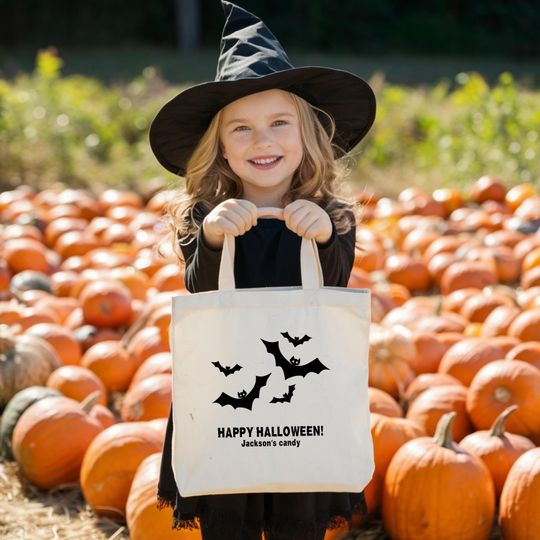 Discover Trick or treat bag with name trick-or-treat bag bats personalized halloween bucket trick-or-treat bucket gift halloween tote bag, basket