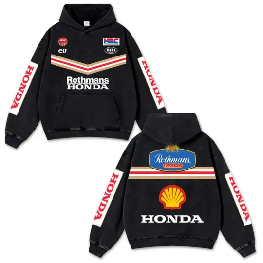 Discover Retro Honnda Rothmans Washed Hoodie MotoGP World Champion