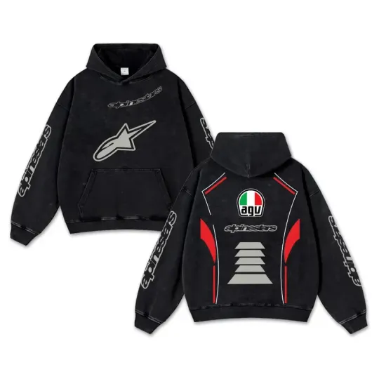 Discover Retro AGVhelmet Alpinestars Racing Washed Hoodie MotoGP World Champion