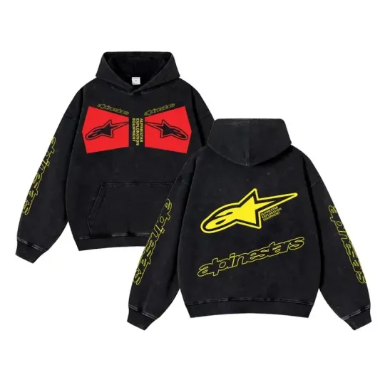 Discover Retro Red Alpinestars 2 Washed Hoodie MotoGP World Champion