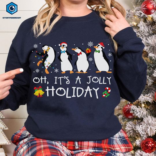 Marry Poppins Oh It's A Jolly Holiday Christmas Sweatshirt, Mary Poppins Jolly Christmas Shirt, Poppins Penguin Shirt, Christmas Gifts