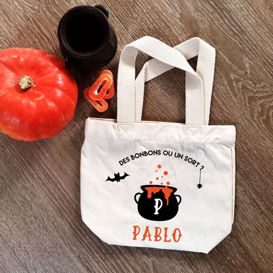 Discover Personalized Halloween bag first name, reusable fabric basket