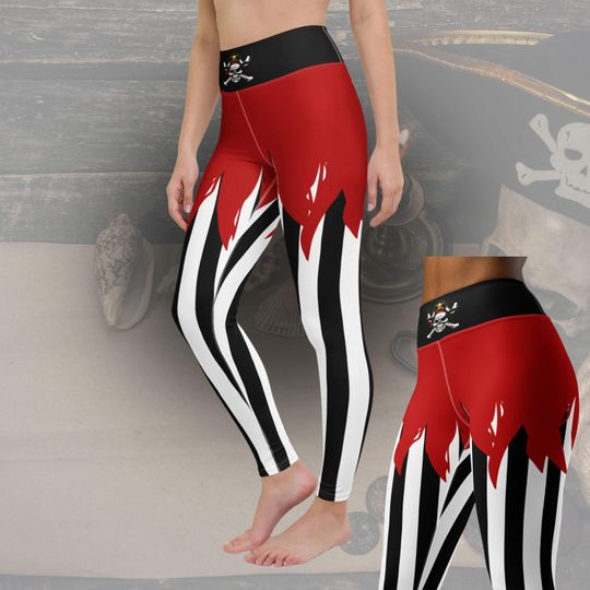 Discover Pirate leggings womens costume pants vertical black and WS Halloween costume adult Disney