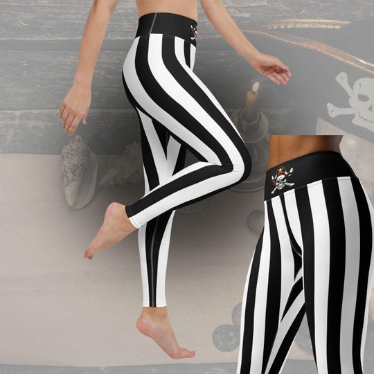 Discover Pirate leggings womens costume pants vertical black and WS Halloween costume adult Disney