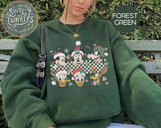 Discover Vintage Mickey and Friends Checkered Christmas Shirts, Disneyland Mickey's Very Merry Christmas Shirt, Magic Kingdom Christmas Holiday Shirt