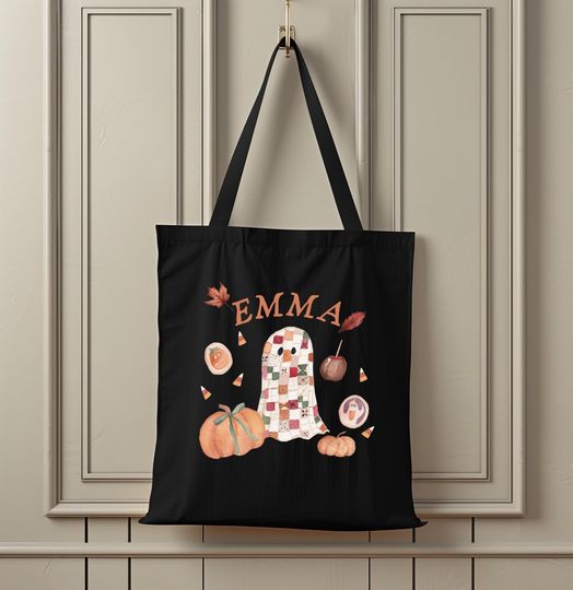 Discover Personalized Trick or Treat Bag For Halloween Cut Ghost Custom Tote Coquete Halloween Bag For Fall Kids Trick or Treat Bag Halloween Gift