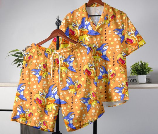 Magikarp Hawaiian Shirt & Shorts Set, Tropical Beach Vacation Outfit