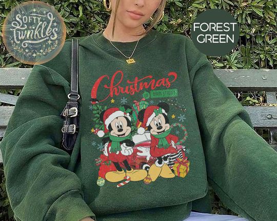 Discover Vintage Disney Mickey Minnie Christmas On Main Street Shirt, Disney Very Merry Christmas Lights, Disneyland Christmas Shirt, Family Xmas Tee