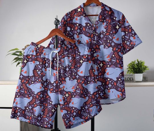Discover Phanpy Hawaiian Shirt, Tropical Button Up Shirt and Shorts Set, Funny Summer Outfit, Beach Party Vacation Wear, Funny Phanpy Gift