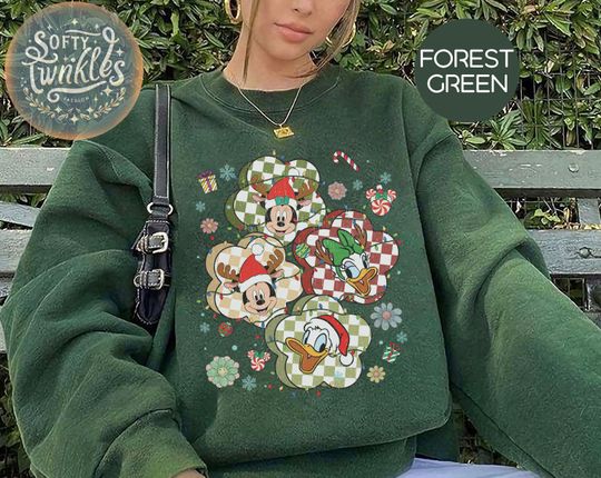 Discover Vintage Mickey and Friends Checkered Christmas Shirts, Disneyland Mickey's Very Merry Christmas Shirt, Magic Kingdom Christmas Holiday Shirt