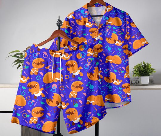 Discover Trapinch Hawaiian Shirt, Tropical Button Up Shirt, Funny Summer Shorts Set, Purple Beachwear Outfit, Trapinch Shirt Gifts
