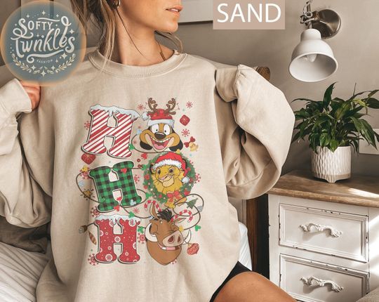 Vintage Funny The Lion King Santa Simba Timon Pumbaa Ho Ho Ho Christmas Light Sweatshirt, Mouse's Very Merry Xmas Tee, Vacation Gifts Shirt