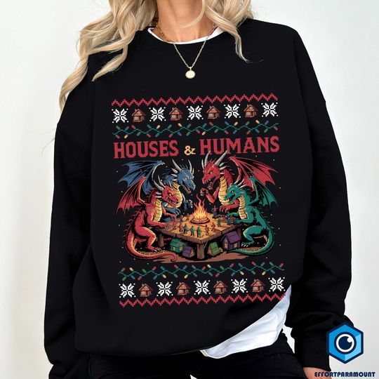 Houses And Humans Xmas Sweatshirt, DnD Christmas Shirt, Dungeons and Dragons Christmas, Gamer Christmas Gifts, Gift for Dnd Dad