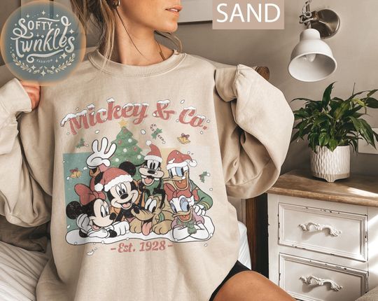 Discover Retro Mickey and Friends Christmas Sweatshirts, Mickey & Co Est 1928 Christmas Shirt, Disney Characters Christmas Tee, Family Christmas Trip Tees