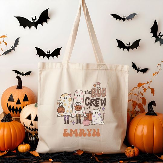 Discover Personalized Trick or Treat Bag, Custom Name Halloween Bag, Boo Crew Group bag, Kids Candy Bag with Name, Custom Trick-or-Treat Tote Bag