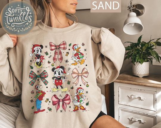 Discover Retro Mickey and Friends Christmas Lights Coquette Bows Sweatshirts, Mickey's Very Merry Christmas Party Shirt, WDW Disneyland Family Trip