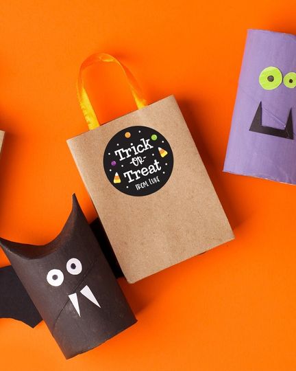 Discover Trick or Treat Halloween Stickers, Personalized Halloween Party Favor Stickers, Customized Halloween Stickers, Party Favor Label, 4 sizes