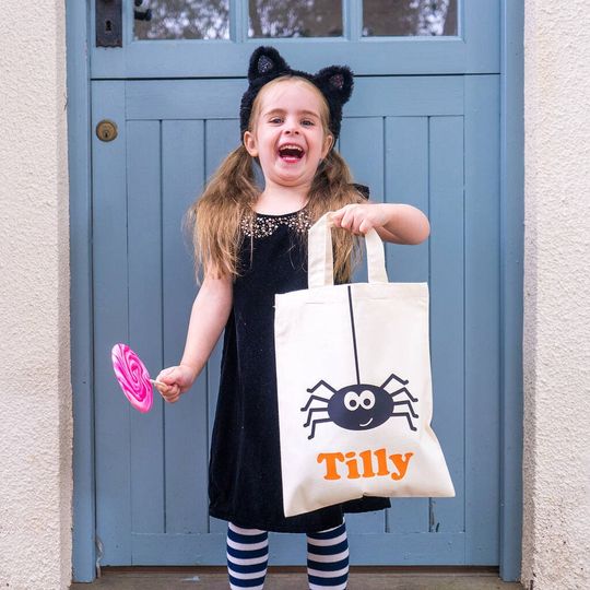 Discover Personalised Trick or Treat Bag - Personalised Halloween Bag - Halloween Goodie Bag - Kids trick or treat bag - halloween spider bag