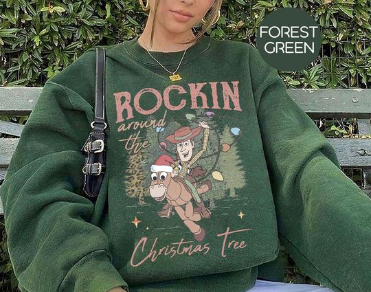 Discover Vintage Disney Pixar Toy Story Christmas Sweatshirt, Woody Bullseye Rockin Around The Christmas Tree Shirt, Toy Story Christmas Light Tee