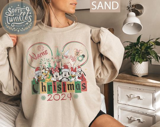 Discover Retro Disney Trip Christmas Custom Name Family Sweatshirts, Disney Matching Family Christmas Tees, Christmas Pajamas, WDW Disneyland Xmas