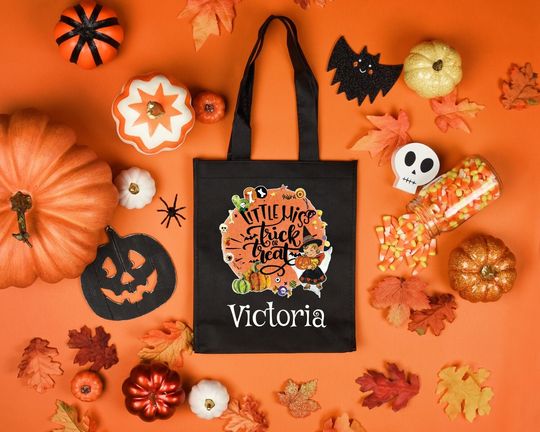 Discover Personalized Halloween Tote Treat or Treat Bag for Kids, Customized Trick or Treat bags, Halloween bags for kids, boy or girl candy bag