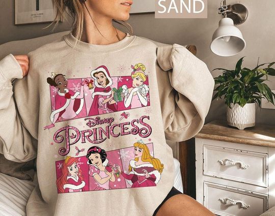 Discover Retro Disney Princess Pink Christmas Tree Sweatshirts, Disney Christmas Tree Shirt, Cute Christmas Shirt, Disney Princess Shirt, Disney Girls Trip