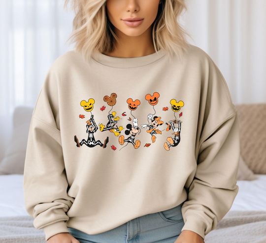 Discover Disney Characters Halloween Balloons Sweatshirt, Mickey & Friends Halloween Sweatshirt, Disney Halloween Skeleton Sweatshirt, Halloween Gift