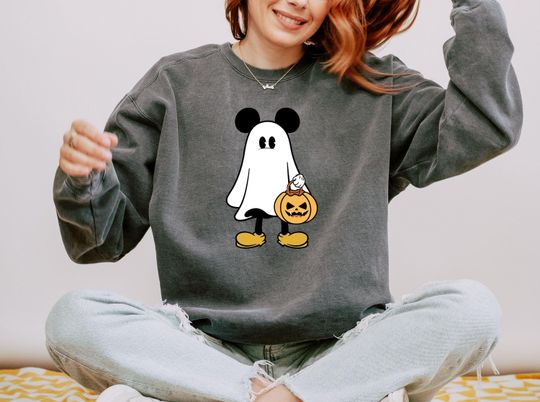 Discover Mickey Ghost Halloween Sweatshirt, Halloween Ghost Sweatshirt, Spooky Season Sweater, Disney Halloween Sweatshirt