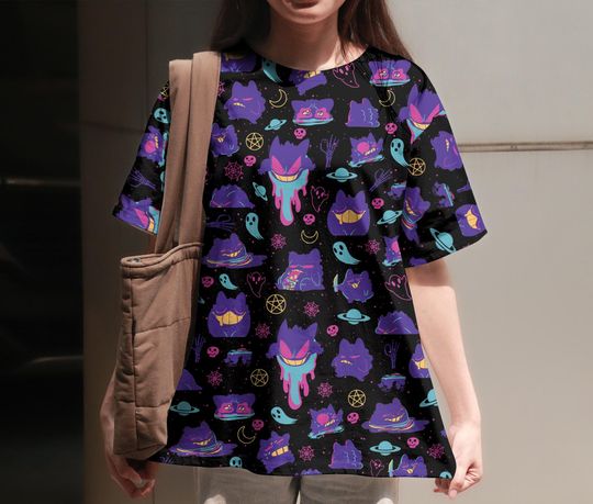 Gengar T-shirt, Cute Gengar Graphic Tee, Funny Summer Tshirt, Vintage Unisex Shirt, Spooky Aesthetic Top, Halloween Christmas Birthday Gift
