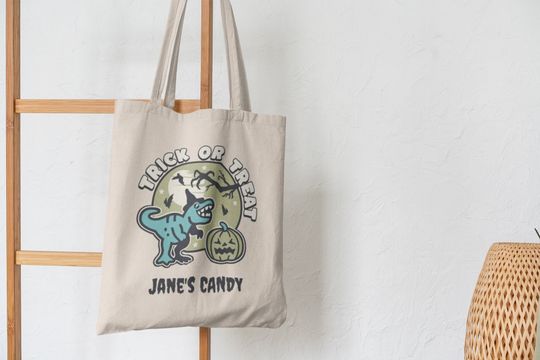 Discover Custom Halloween Trick or Treat Bag Personalized Halloween Candy Bag for Kids Halloween Trick or Treat Tote Bag Kids Dinosaur Costume Bag