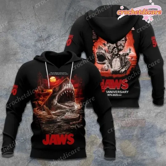 Discover Jaws 50th Anniversary 1975-2025 3D Hoodie Jaws Shark Horror Movie
