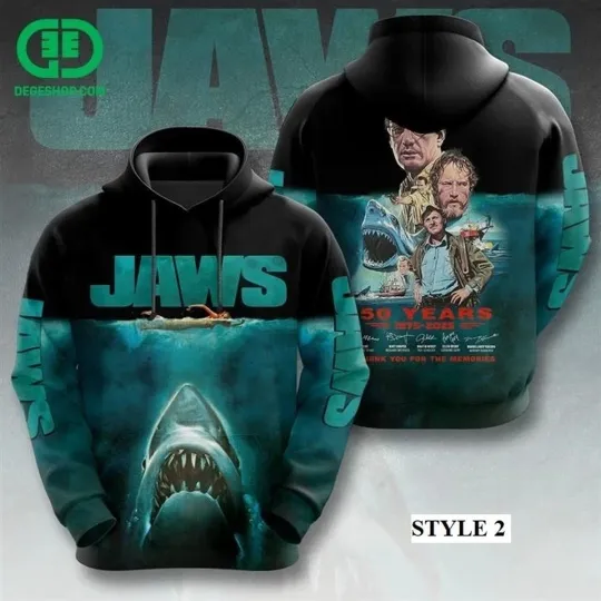 Jaws 50th Anniversary 1975-2025 3D Hoodie Jaws Shark Horror Movie