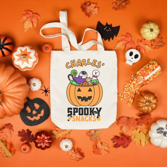 Discover Trick or Treat bag, Halloween tote bag, Personalized trick or treat bag, Halloween Totes Custom Halloween Bag Spooky Snacks Halloween gifts