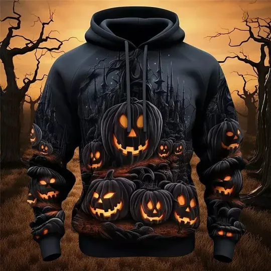 Discover 3D hoodie Halloween, Terror Pumpkin Ghost Graphic Halloween Hoodie