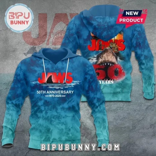 Discover Jaws 50th Anniversary 1975-2025 3D Hoodie Jaws Shark Horror Movie