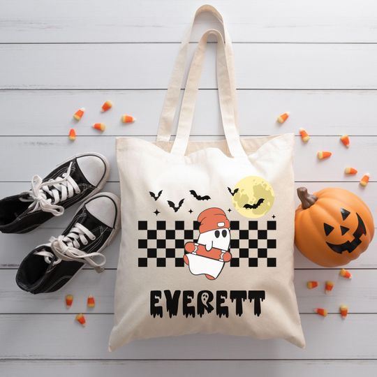Discover custom trick or treat bag, custom boy halloween bag, custom halloween trick or treat tote bag, personalized boy halloween trick or treat bag