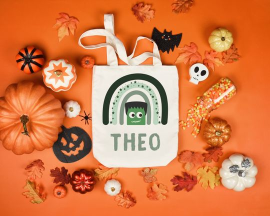 Discover Frankenstein Trick or Treat Bag | Personalized Trick or Treat Bucket | Frankenstein Name Tote | Halloween Trick or Treat Tote for Kids