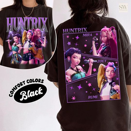 Huntrix Demon Hunters Comfort Colors Tee, Huntrix Girls T Shirt, Mira Rumi Joey Shirt, Demon Hunter Merch Gift For Kpop Fan,Kpop Movie Shirt