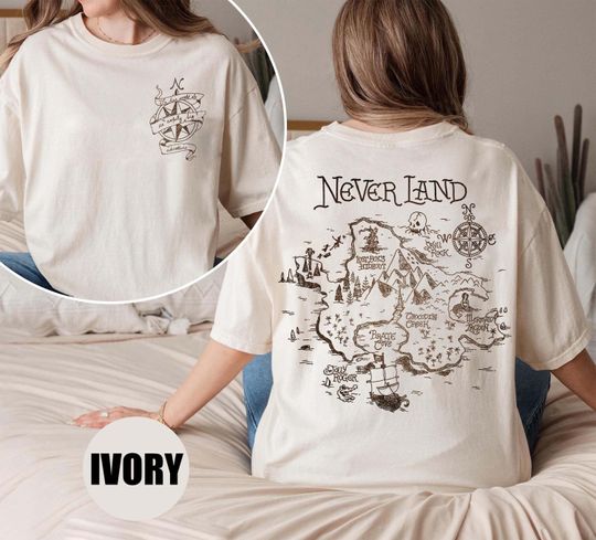 Discover Vintage Disney Peter Pan Neverland Map Shirt, Disney Peter Pan, Darling Flight Neverland Shirt, Tinker Bell, Disney Shirts