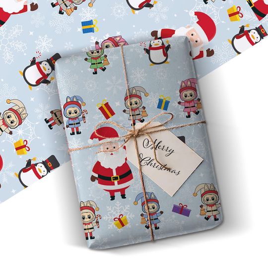 Labubu Xmas Santa Elves Wrapping Paper Custom Gift Wrap Merry Christmas paper