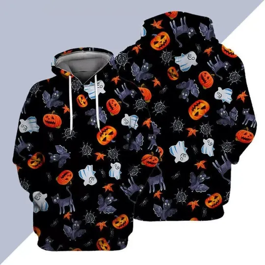 Discover Hoodie 3D Halloween, Cat - Ghost And Pumpkin Halloween,