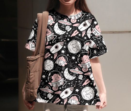 Discover Cleffa Astronaut 3D T-Shirt, Space Graphic Tee, Summer Casual Top