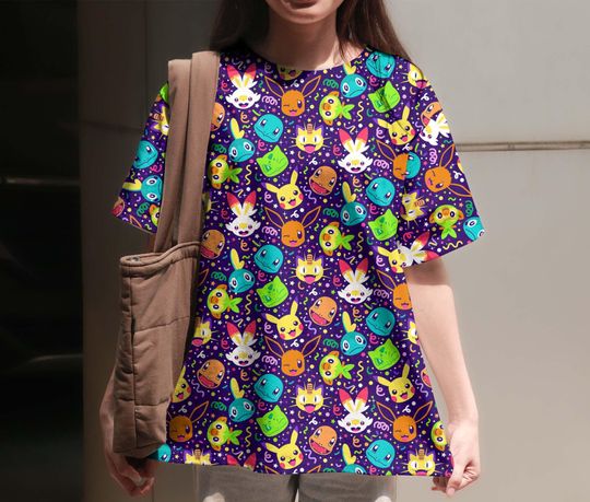 Bulbasaur Squirtle 3D T Shirt, Cute Graphic Tee, Vintage Funny T Shirt, Unisex Top