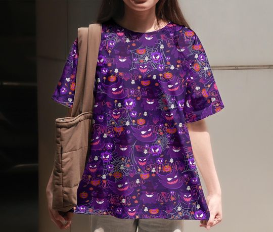 Gengar 3D Graphic T-Shirt, Unisex Summer Beach Top, Cute Vintage Gengar Tee