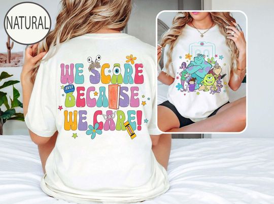 Discover Retro We Scare Because We Care Shirts, Monster Inc Shirt, Pixar Shirt, Monsters Incs Birthday Shirt, Mike And Sulley Tee, Kids Disney Shirts